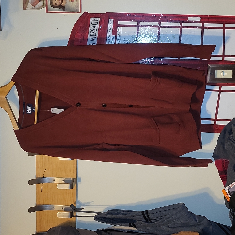 Front Buttons Sweater Rust Colored Land's End XL
